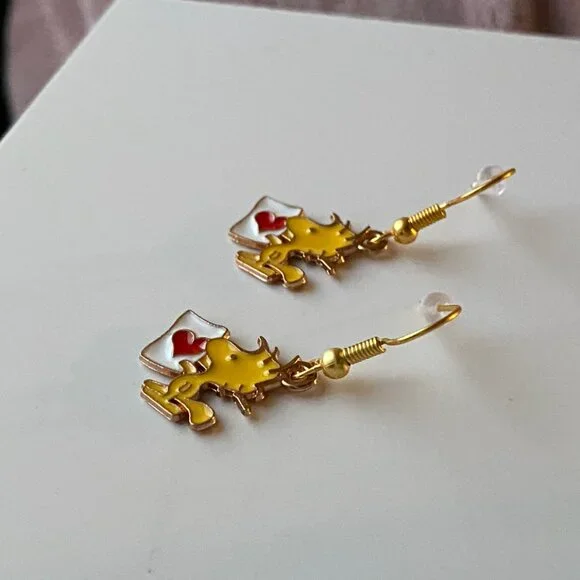 Handmade Woodstock Earrings STAINLESS STEEL Peanuts Snoopy - Picture 3 of 12